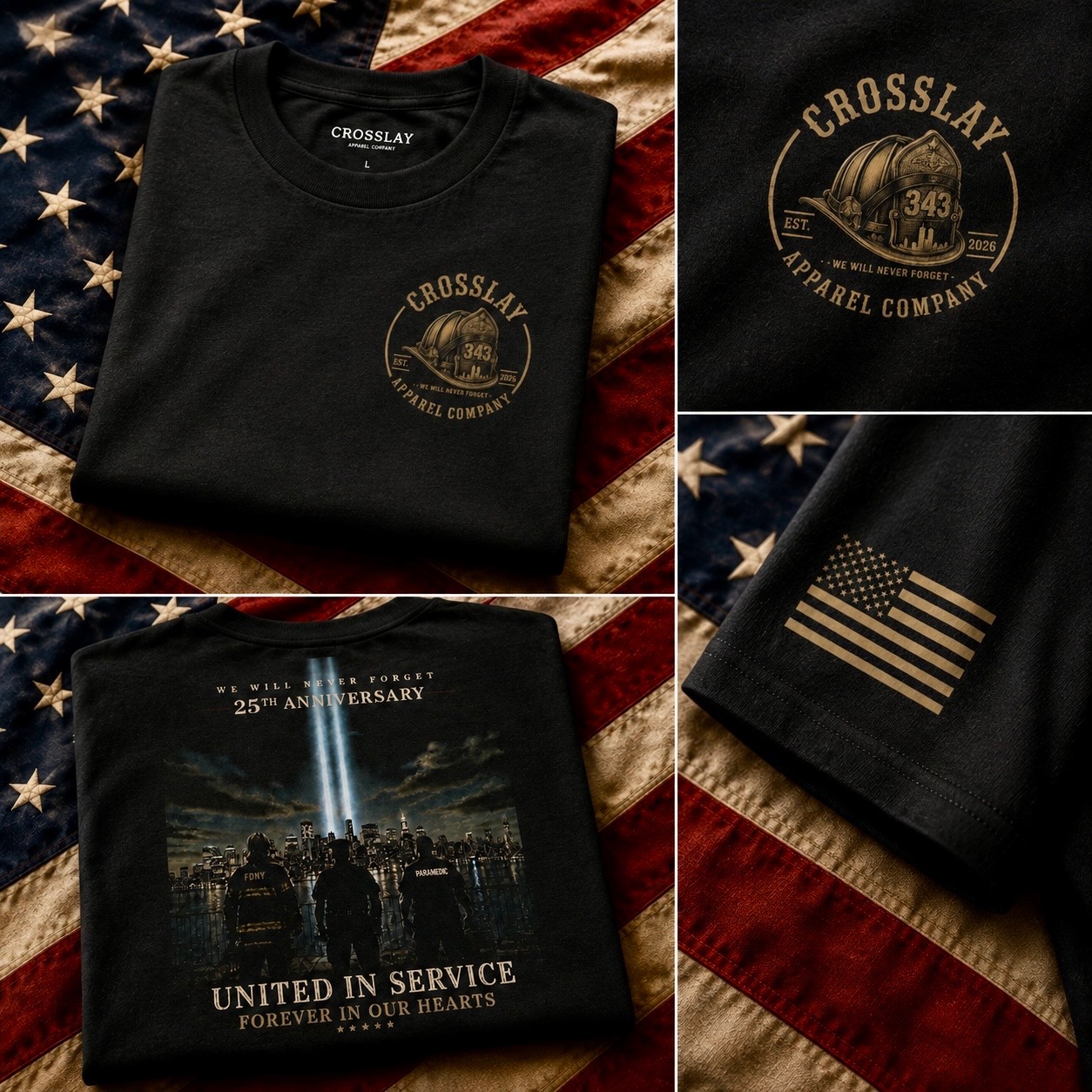 Crosslay 9/11 25th Anniversary Memorial shirt design details